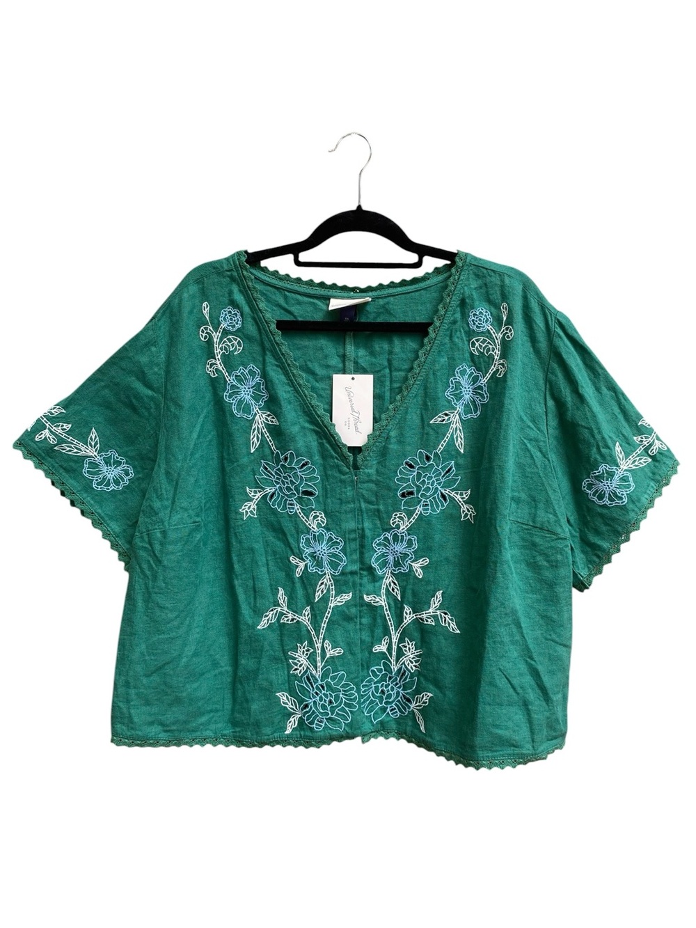Universal Thread NWT Womens Green Floral Boho Embroidered Top Blouse Size XXL